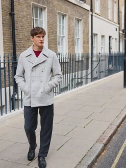 Next Gris - Caban à carreaux doux en Blend de laine Discount