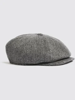 MOSS Gris - Casquette Harris en tweed à chevrons Baker Boy Outlet