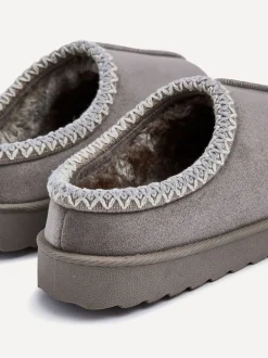 Linzi Gris - Chaussons Tana en faux daim à enfiler Clearance