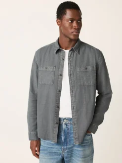 Next Gris - Chemise à manches longues texturée à deux poches Coupe classique Clearance