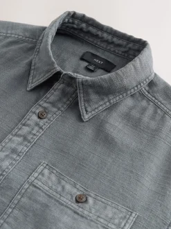 Next Gris - Chemise à manches longues texturée à deux poches Coupe classique Clearance