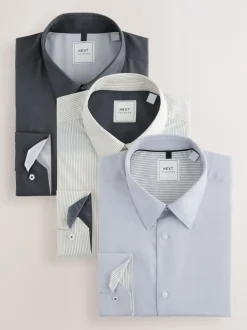 Next Gris - Chemises intelligentes à simple poignet d'entretien facile 3 Pack