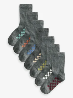 Next - Paquet de chaussettes en coton riche 7 Gris à damier Discount
