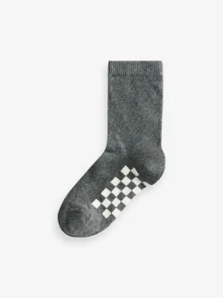 Next - Paquet de chaussettes en coton riche 7 Gris à damier Discount