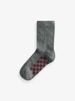 Next - Paquet de chaussettes en coton riche 7 Gris à damier Discount