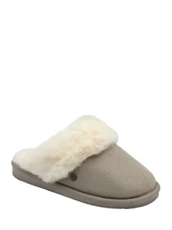Dunlop Gris - Chaussons mules en faux daim col en fourrure