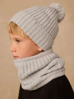Next Gris - Ensemble Bonnets et snood à pompon 2 Pieces (1-16ans) Clearance
