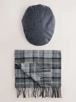 Next Gris - Ensemble casquette plate et écharpe à Carreaux Sale