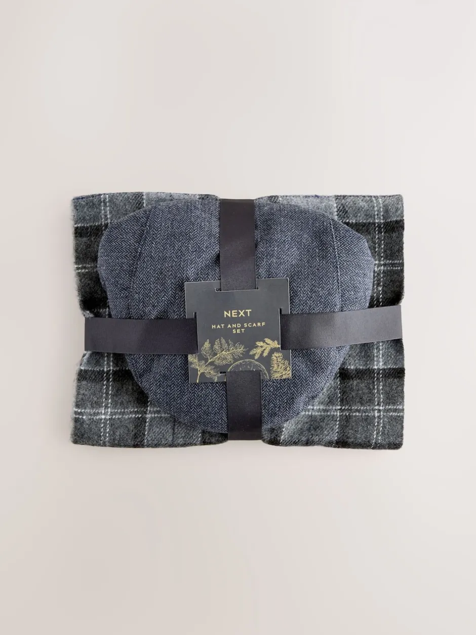 Next Gris - Ensemble casquette plate et écharpe à Carreaux Sale