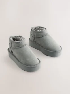 Next - Flatform Mini Bottes Pull-On en daim doublées chaudes et déperlantes Gris Clearance