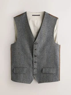 Next Gris - Gilet de costume coupe ajustée à rayures à chevrons en laine mélangée Discount