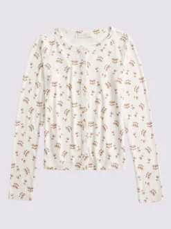 Abercrombie & Fitch Gris - Haut de pyjama en maille pointelle à manches longues