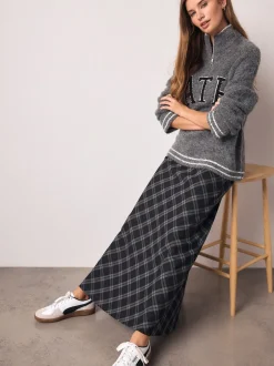 Next Gris - Jupe mi-longue à carreaux