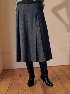 Next Gris - Jupe mi-longue plissée mouchetée Outlet