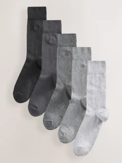 Next Gris - Lot de 5 - Chaussettes fraîches brodées durables Outlet