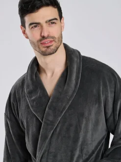 Loungeable Gris - Robe de chambre col châle en polaire Clearance