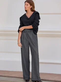 Next Gris - N. Premium Pantalons Plissé Jambe large en laine