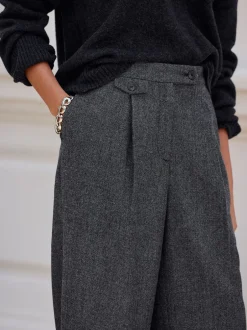 Next Gris - N. Premium Pantalons Plissé Jambe large en laine