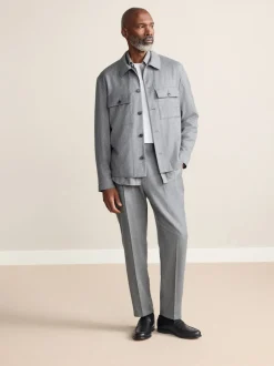 Next Gris - Pantalon élégant Signature Reiss Regular fuselé en 100% laine mérinos avec dos élastique Outlet