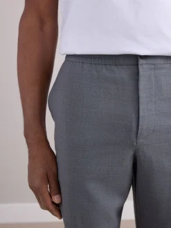 Next Gris - Pantalons Habillé texturés à taille élastiquée en laine