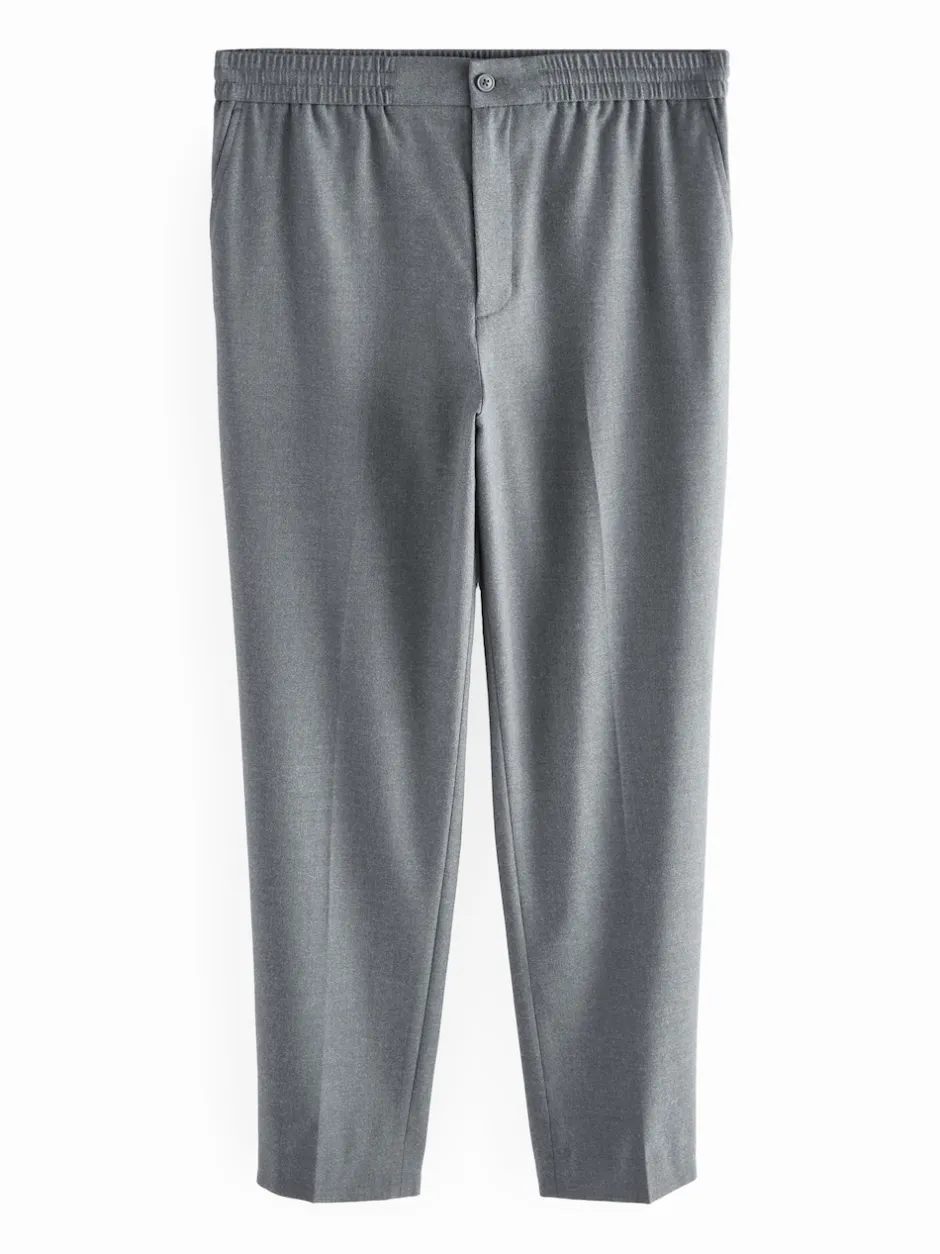 Next Gris - Pantalons Habillé texturés à taille élastiquée en laine