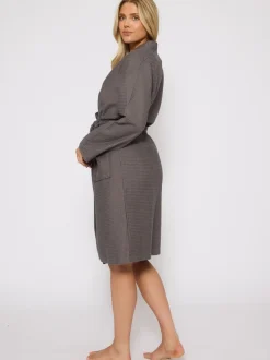 Loungeable - Peignoir gaufré 100% coton Gris Outlet