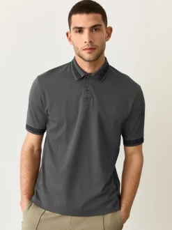 Next - Polo à col intelligent Manches courtes Gris Hot