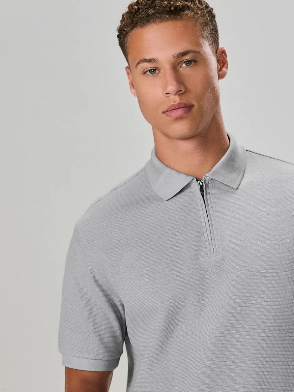 Next Gris - Polo texturé élégant à col zippé Outlet