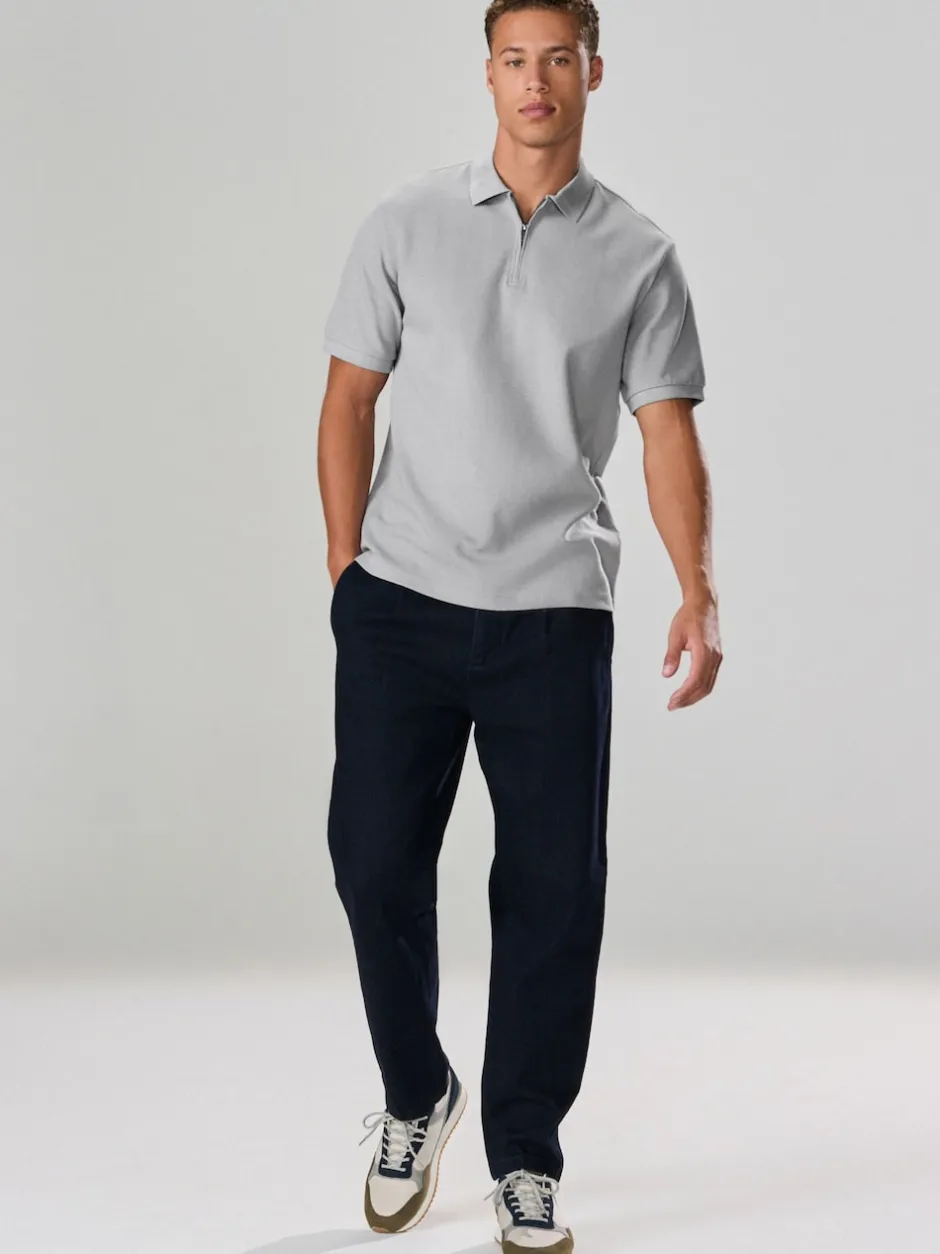 Next Gris - Polo texturé élégant à col zippé Outlet