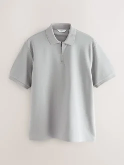 Next Gris - Polo texturé élégant à col zippé Outlet
