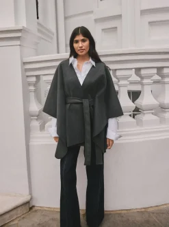 Next Gris - Poncho cape enveloppant sur le devant Sale