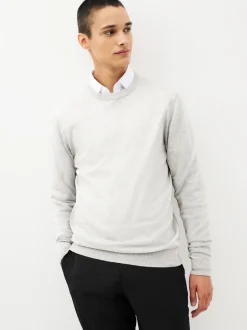 Next Gris - Pull Col rond en pur Coton Coupe classique Outlet