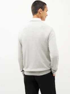 Next Gris - Pull Col rond en pur Coton Coupe classique Outlet