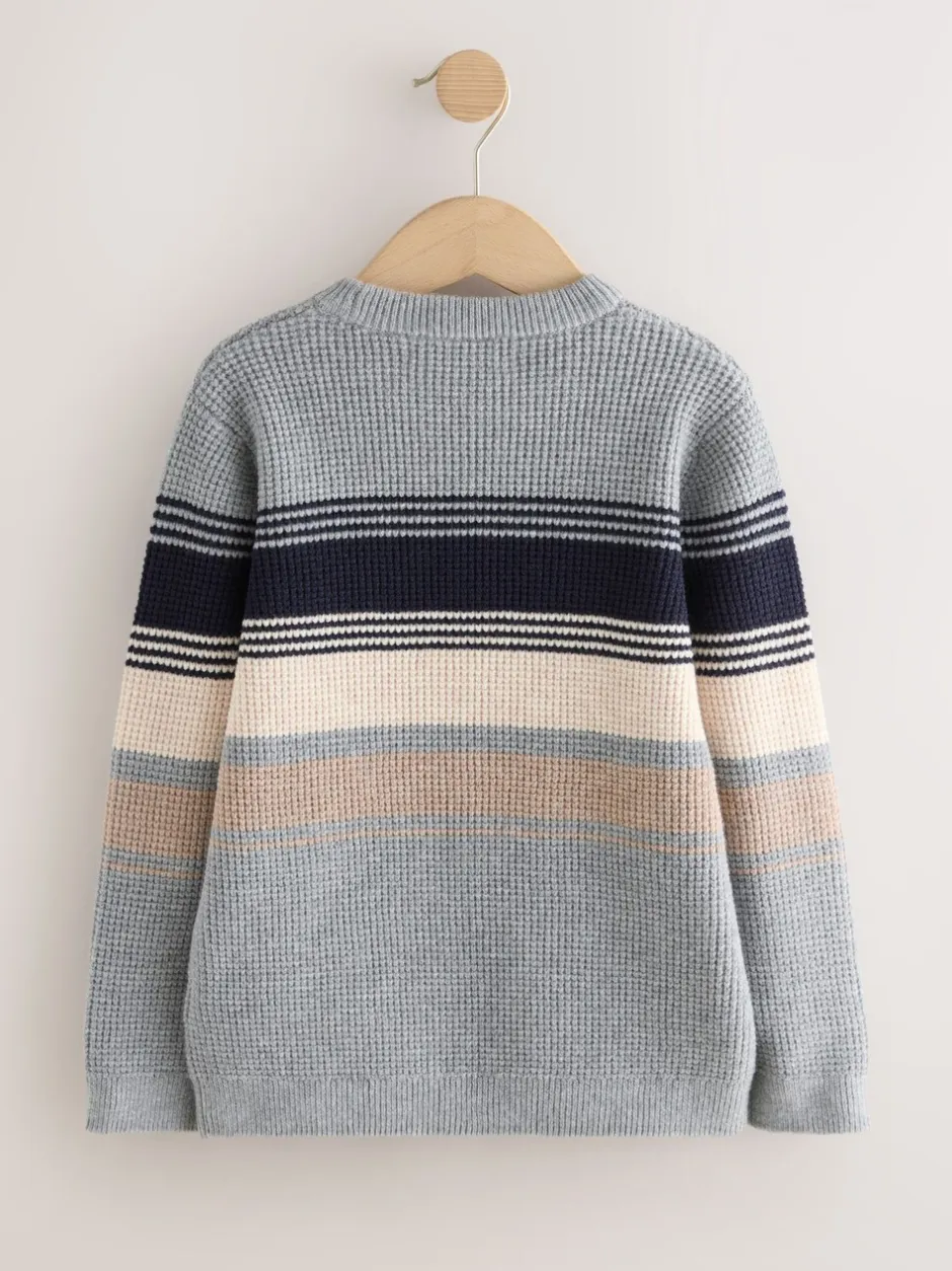 Next Gris - Pull color block rayé en maille à col ras du cou (3-16ans) Clearance