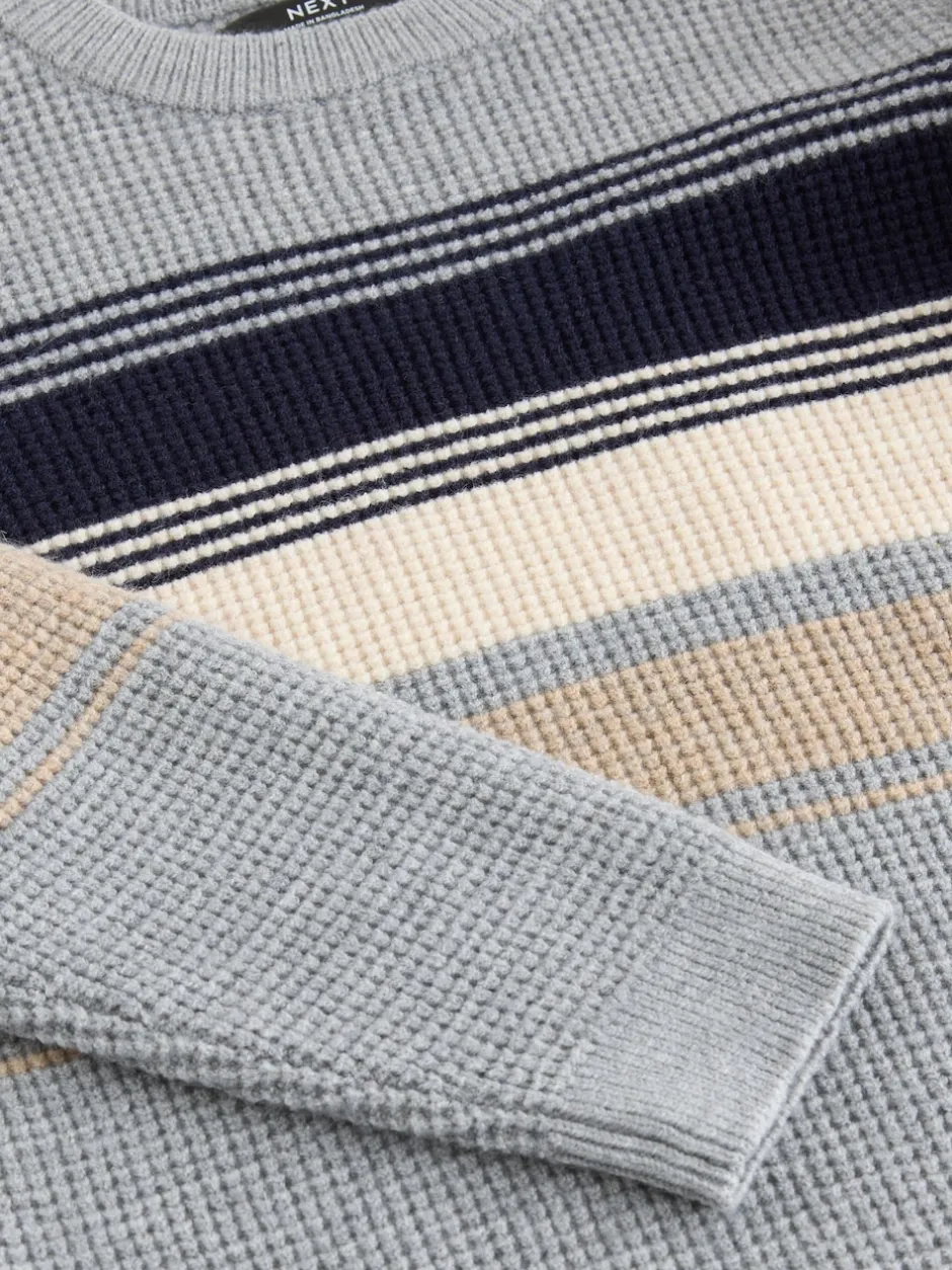 Next Gris - Pull color block rayé en maille à col ras du cou (3-16ans) Clearance