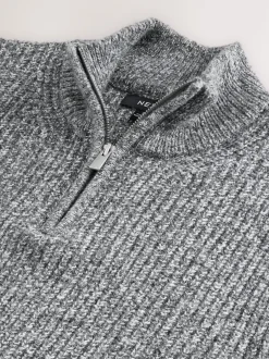 Next Gris - Pull Coupe classique texturé en maille à col zippé avec laine New