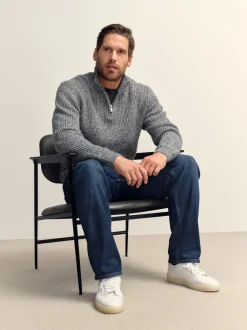 Next Gris - Pull Coupe classique texturé en maille à col zippé avec laine New