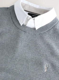 Next Gris - Pull Oxford texturé coupe classique Best