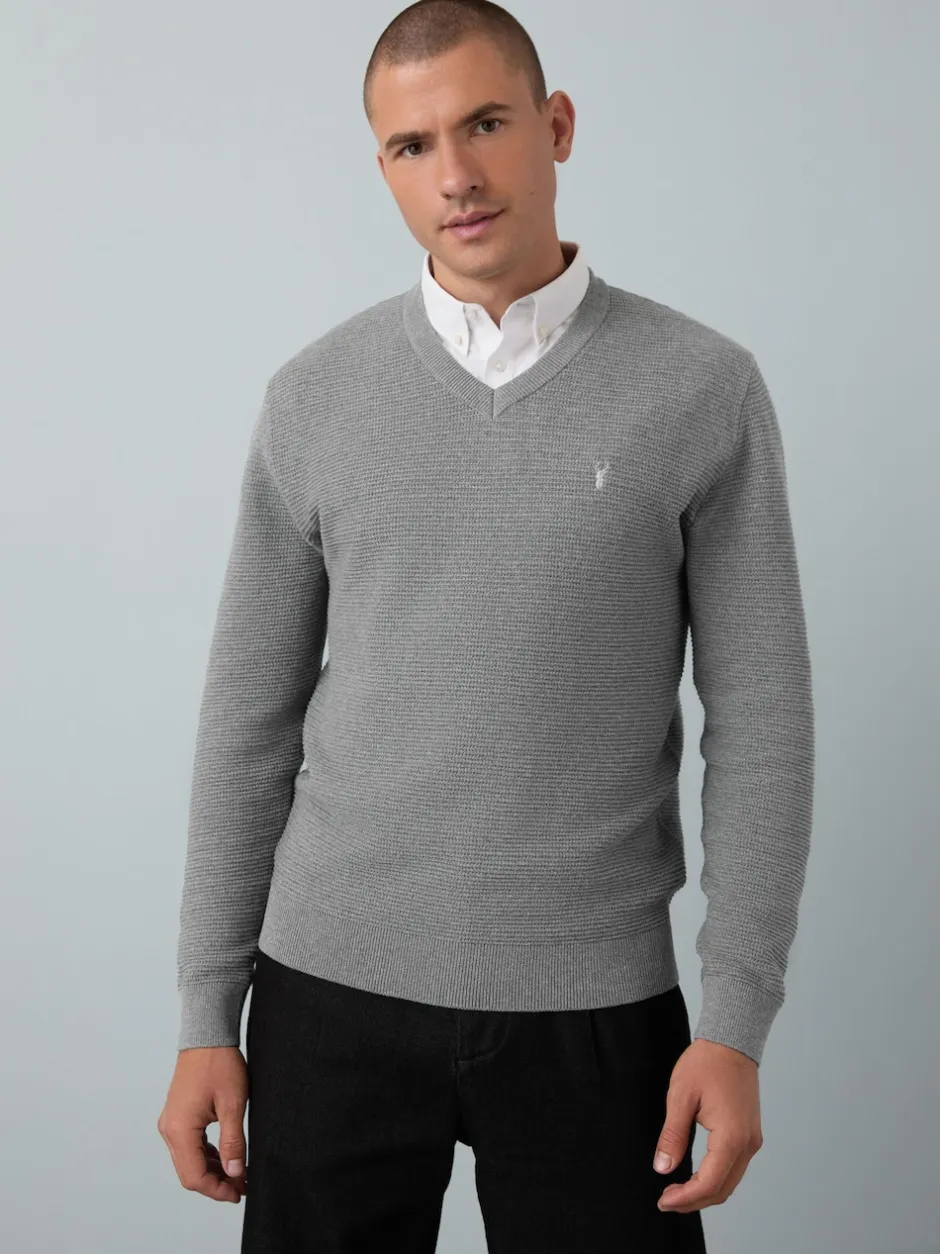 Next Gris - Pull Oxford texturé coupe classique Hot