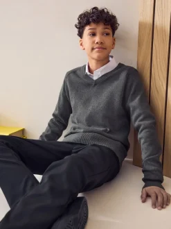 Next - Pull scolaire tricoté à col en V (3-16ans) Gris Hot