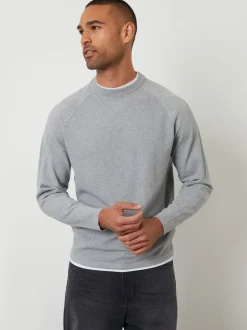 Threadbare Gris - Pull Mock T-shirt texturé en maille à col rond Hot