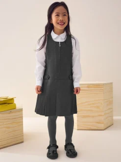 Next Gris - Robe d’école Pinafore brodée zippée sur le devant (3-14ans)
