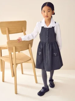 Next Gris - Robe d’école Tablier brodée boutonnée sur le devant (3-14ans) Online