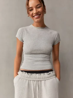 self. - Self T-shirt côtelé ajusté Gris Clearance