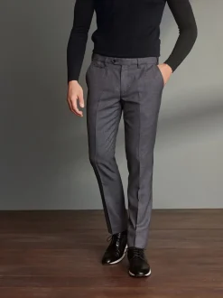 Next Gris - Slim Fit (Slim Fit) - Pantalons Signature en 100 % laine avec ceinture Motion Flex