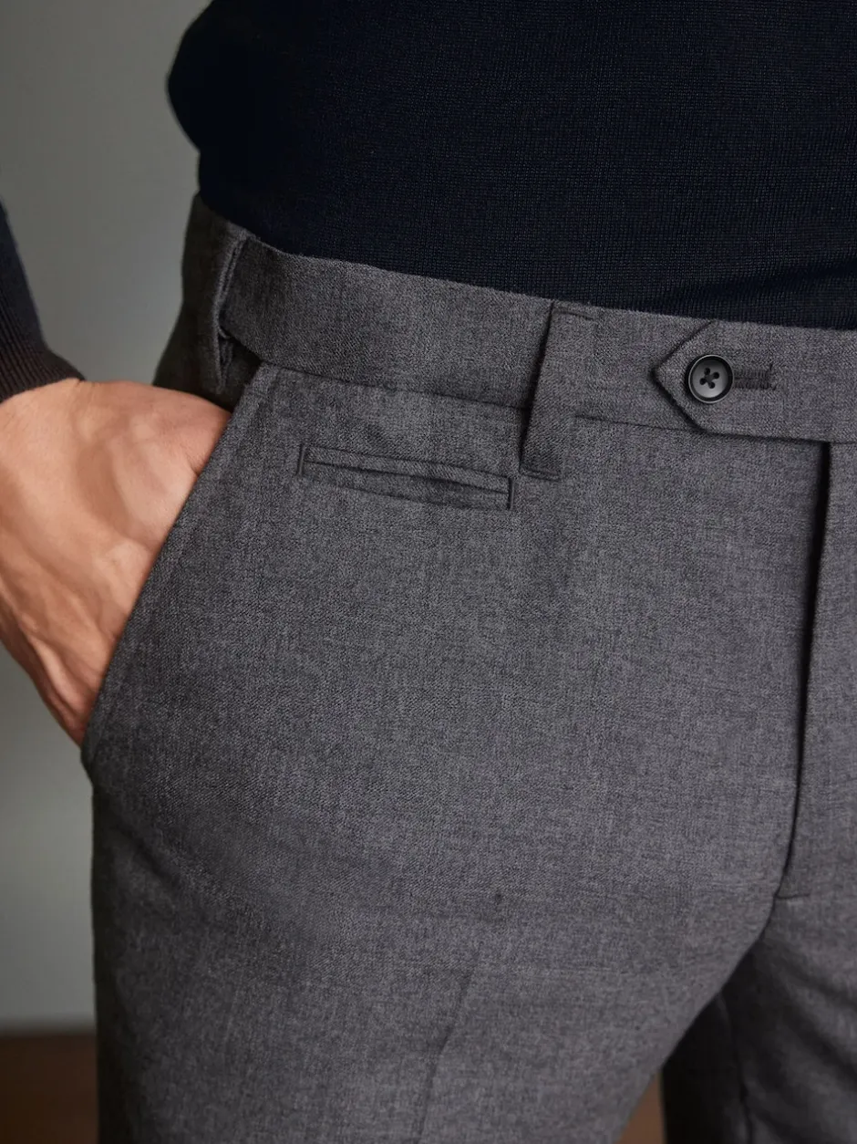 Next Gris - Slim Fit (Slim Fit) - Pantalons Signature en 100 % laine avec ceinture Motion Flex