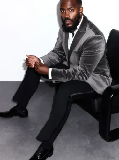 Next Gris - Slim Fit (Slim Fit) - Blazer Motionflex Extensible en velours New