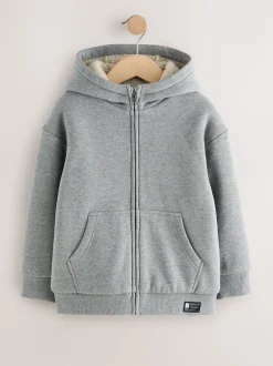 Next Gris - Sweat à capuche zippé en polaire Borg (3-16ans) Outlet