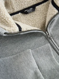 Next Gris - Sweat à capuche zippé en polaire Borg (3-16ans) Outlet