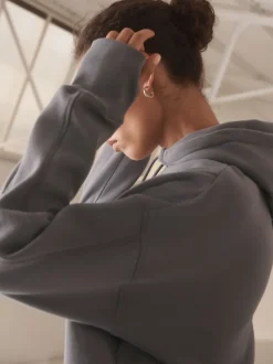 Next - Sweat-shirt à capuche long actif à coutures apparentes ultra-doux avec poches Gris